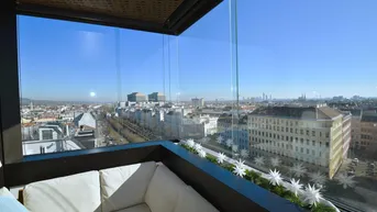 Expose Sky High Living: 2-Zimmer Wohnung mit ganzjährig nutzbarer Loggia und atemberaubendem Wien-Panorama im 9. Stock! High-End Ausstattung!