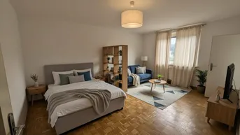 Expose Singles aufgepasst! Sanierte, helle 1-Raum-Wohnung mit idealer Raumaufteilung in Steyr Münichholz: komfortabel, erschwinglich und mitten im Grünen! Praktischer Abstellraum, Aufzug und geräumiges Badezimmer inklusive! Jetzt mit KI-Visualisierung!