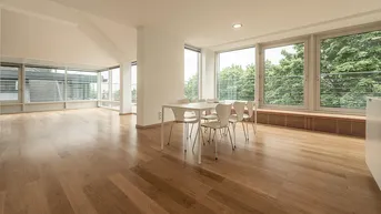 Expose Residieren Sie in einer der besten Lagen Wiens! Traumhafte loftartige Maisonettenwohnung mit 2 Terrassen, Cottage-Ruhelage mit Panoramablick Richtung Wien!