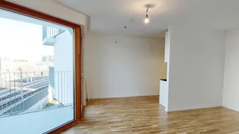 Expose Sonnwendviertel: 1-Zimmer-Wohnung mit Balkon im 19. OG – Fitnessraum, Co-Working &amp; Rooftop-Terrasse inklusive!