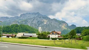 Weitläufige Landschaft mit majestätischen Bergen im Hintergrund und grünen Wiesen im Vordergrund.
