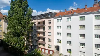Mehrere Wohngebäude mit Balkonen und Bäumen unter blauem Himmel in einer städtischen Umgebung.