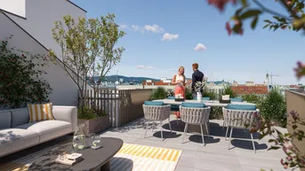 Expose Nachhaltig &amp; hoch oben am Yppenplatz. – 3 m Raumhöhe XL Dachterrasse im Dachgeschoss