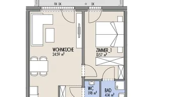 Expose Hof am Park - Kompakte 2-Zimmer-Wohnung mit großzügigem Balkon in U-Bahn Nähe - Top 1.16