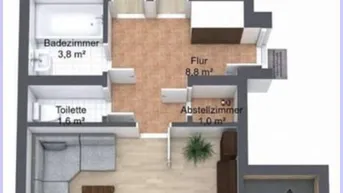 Expose Anlegerwohnung für Studenten 2er WG. 2 extra SZ, 1 großer Wohnraum, Küche, Bad, WC, Loggia, Garten.