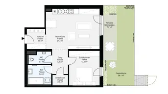 Expose Erstbezug! Hübsche 2-Zimmer-Wohnung mit Garten zu vermieten!