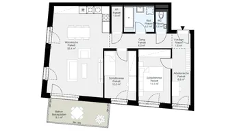 Expose Erstbezug! Perfekt geschnittene 3-Zimmer-Wohnung mit Balkon und separater Arbeitsnische zu vermieten!
