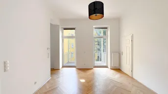 Expose Lichtdurchflutete 2-Zimmer-Altbauwohnung mit Balkon ins Grüne – Innenhof-Ruhelage | U3 Johnstraße | Lift vorhanden