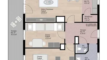 Expose Provisionsfrei: Perfekt aufgeteilte 3-Zimmerwohnung ca. 75 m2 mit Dachterrasse