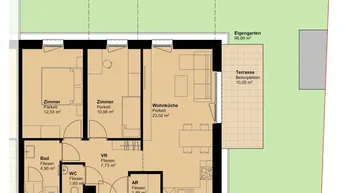 Expose 3-Zimmer-Wohnung inkl. Küche, Garten und Terrassen Außenfläche und Kellerabteil - Kfz-Platz mit zu mieten/ SBSG 3-04