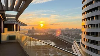 Expose Sonnenuntergang über der Donau und Stephansdom