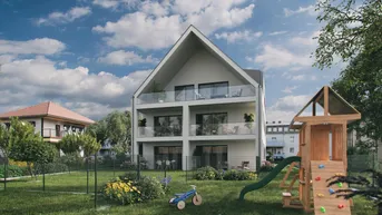 Expose Modernes Wohnhaus (mit 4 Einheiten) nahe dem Wasserwald - Charmante Eigentumswohnung TOP 2 mit Balkon und Gartenanteil