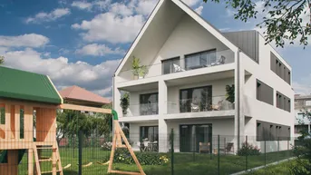Expose Modernes Wohnhaus (mit 4 Einheiten) nahe dem Wasserwald - Charmante Eigentumswohnung TOP 3 mit Balkon und Gartenanteil