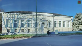 Historische Fassade eines Gebäudes mit klassischer Architektur und hellgelbem Anstrich.