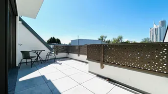 Expose PROVISIONSFREI! Traumhafte DG-Wohnung – 2 Terrassen – Fitnessraum – PKW-Stellplatz – Erstbezug nahe Donau &amp; UNO City