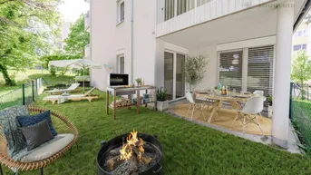 Expose Neubauwohnung mit 100 m² Garten in Toplage nahe LKH – zwei Terrassen &amp; Garagenplatz
