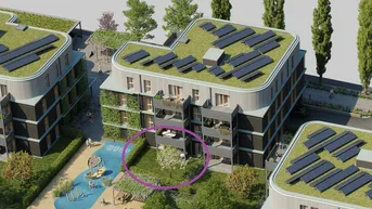 Expose GRÜNE STADTVILLEN - Gartenwohnung mit 2 Zimmern | Holzbauweise - Erdwärme - Nachhaltig | Provisionsfrei!