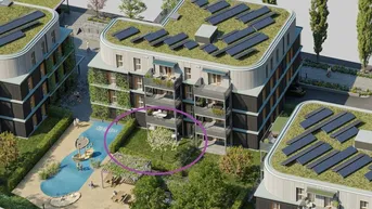 Expose GRÜNE STADTVILLEN - Gartenwohnung mit 2 Zimmern | Holzbauweise - Erdwärme - Nachhaltig | Provisionsfrei!