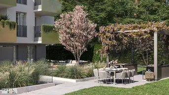Expose VERKAUFSTART - 3 Zimmer Erstbezugwohnung mit Balkon! Highlight sind Pool und Outdoorküche im Gemeinschaftsgarten!