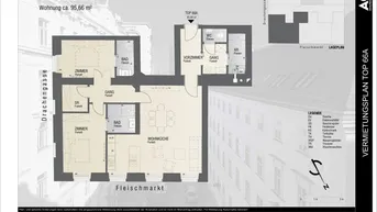 Expose 1010 Wien: ERSTBEZUG: Hochwertig sanierte 3-Zimmer Wohnung ca. 96qm; 2 Schlafzimmer + 1 Wohn-Essküche; ab 1.8. zu vermieten