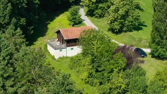 Expose Zum Verkauf steht ein zusammenhängendes Landwirtschafts- und Waldgrundstück mit Holzhaus