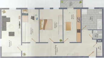 Expose 3 Zimmer plus Küche - Wohnung 75m2