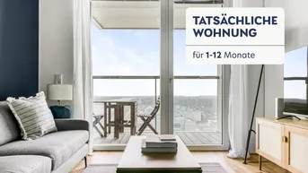 Expose Marinatower: U2 Donaumarina, 1 Zi mit Balkon mit Ausblick auf Donau, Gym, Sauna, Shops im Tower (VIE126)