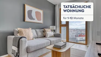 Expose Traumblick über Wien, Belview Tower mit Gym, Wellness &amp; Lounge, 2 Zimmer + Balkon, 16. Stock, U-Bahn (VIE200)