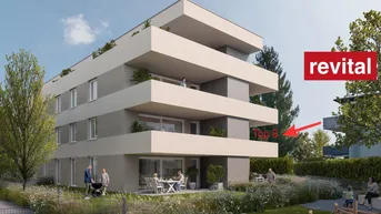 Moderne Wohnanlage mit ansprechendem Design, Balkonen und Grünflächen, inklusive Spielplatz für Kinder.