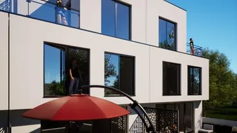 Expose Neu errichtetes Reihenhaus auf 3 Etagen, inkl. Kellergeschoss, 2 Terrassen, Balkon, Garten+ KFZ Stellplatz