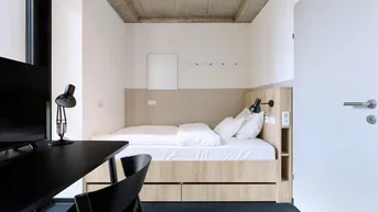 Expose District Living: möbliertes Studio Silber Plus mit exklusiven Gemeinschaftsflächen inklusive: Fitness, Dachterrasse &amp; mehr
