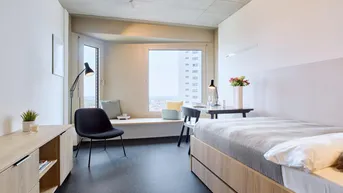 Expose District Living: möbliertes Studio Gold mit exklusiven Gemeinschaftsflächen inklusive: Fitness, Dachterrasse &amp; mehr