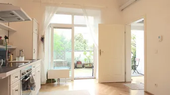 Expose Nähe Hamerlingpark: Charmante Innenhof-Terrassenwohnung + Prachtvolle Altbaufassade + kompakter Grundriss + hofseitig