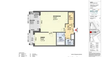 Expose HELIO TOWER, U3-Nähe: 2-Zimmer-Traumwohnung mit Loggia in der 33. Etage mit Aussicht, PROVISIONSFREI