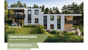 Visualisierung eines modernen Wohngebäudes mit Balkonen, Terrassen und großzügigen Grünflächen.