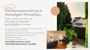 Expose Dachterrassenwohnung bis 31. Mai 2025 zu vermieten!