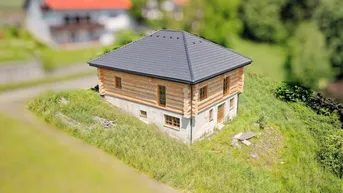 Expose Rarität bei Friedberg: Kanadisches Holzblockhaus im Rohbau