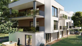 Expose Neubau: Sonnige Gartenwohnung mit großer Terrasse u. Parkplatz.
