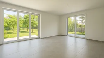 Expose Neubau: Sonnige Gartenwohnung mit großer Terrasse u. Parkplatz.