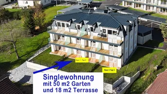 Expose Erstbezug Singlewohnung mit 50m2 Garten, 18m2 Terasse