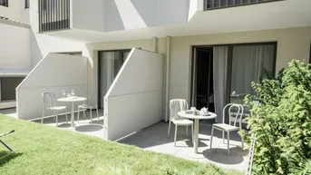 Expose +JONN-Y+ möbliertes GARTEN-Apartment mit Balkon, inkl. Gym, Sauna, Dachterrasse, Community Area, Internet etc.! 7 Min. zum Stephansplatz!