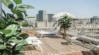 Expose + JONN-Y + möbliertes Apartment / Pauschalmiete inkl. Gym, Sauna, Dachterrasse, Community Area, Internet etc.! 7 Min. zum Stephansplatz!