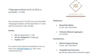 Expose TG Abstellplatz zu vermieten
