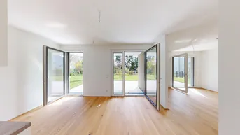 Expose floé 225 - großzügiger und ruhiger Eigengarten: 3 Zimmerwohnung mit 3 Terrassen und 179m2 Eigengarten