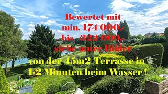 Expose WOW ! so reagierte noch JEDER ! zu dem SPEKTKULÄREN SEEBLICK ! 117 m2 Nutzfläche = 63 m2 Wohnfläche + 54 m2 Terrassen ! +3 Parkplätze + über 20 Jahre nur im Sommer von Fr -So genutzt sowie 2x jährlich Gärtner + Bewertet mit min. 174 000 ,- bis 322 000 ,- € Infos in den Bildern + Hochwasser sichere Lage ihrer Investition + 1a Infrastruktur/ Erreichbarkeit + in 35 Min. z. B. nach Wien + immer wichtiger = Lage + Lage + Lage !
