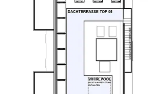 Grundriss der Dachterrasse TOP 05 mit viel Platz für Sitzgelegenheiten und einem Whirlpoolbereich.