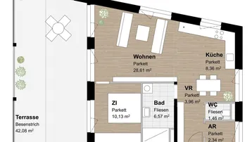 Expose Sehr helle 2-Zimmer-Wohnung mit überdachter Terrasse
