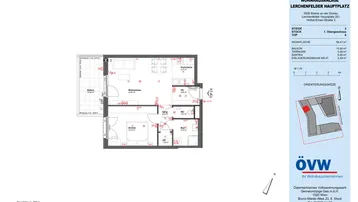 Grundriss einer modernen Wohnung mit einem Schlafzimmer, offenem Wohnbereich und großem Balkon.