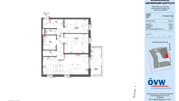 Grundriss einer modernen Wohnung mit offenem Wohnbereich, zwei Schlafzimmern und Balkon.