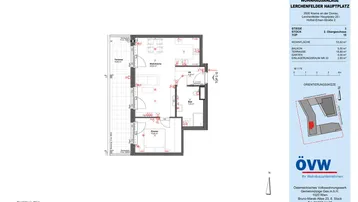 Grundriss einer modernen Wohnung mit offenem Wohnbereich, Schlafzimmer und großer Terrasse.